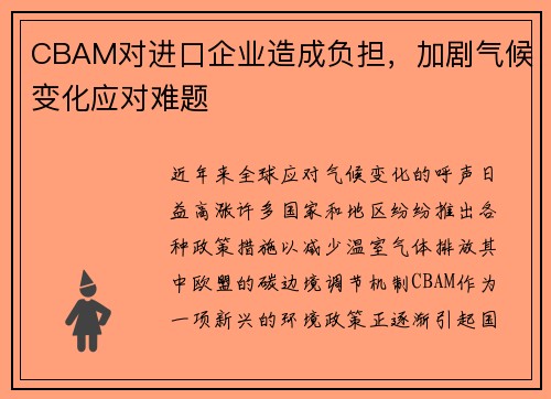 CBAM对进口企业造成负担，加剧气候变化应对难题
